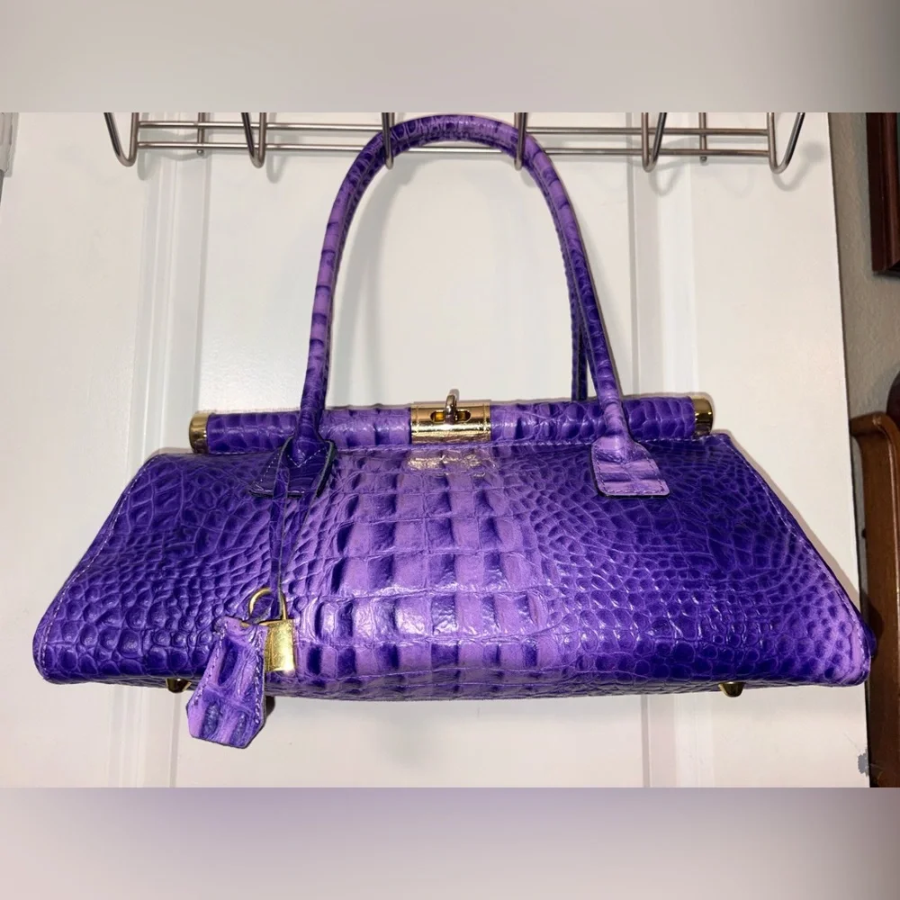 RARE XL Italian Leather Croc Doctor Bag - Electric Amethyst - Picture 16 of 16